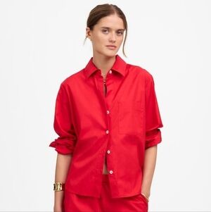 NWT Madewell Poplin Easy Y-Neck Button Up Shirt Size S